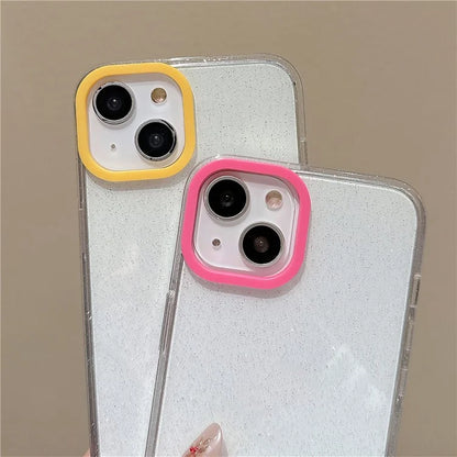 For iPhone 13 Case Clear Glitter Soft TPU Shockproof Phone Cover with Colorful Lens Frame