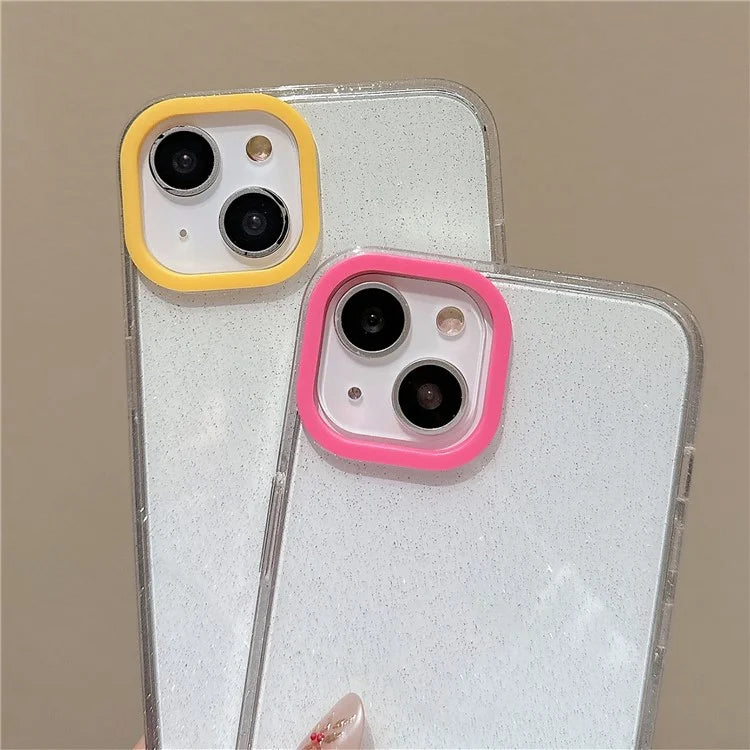 For iPhone 13 Case Clear Glitter Soft TPU Shockproof Phone Cover with Colorful Lens Frame