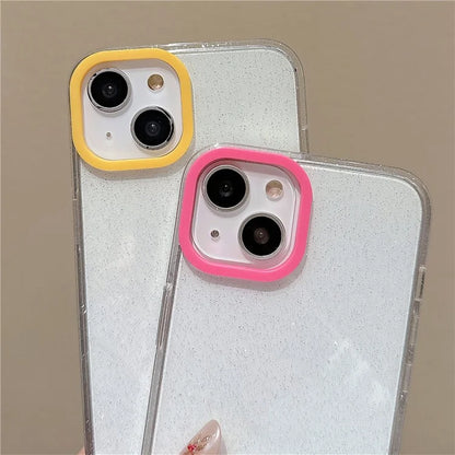 For iPhone 13 Case Clear Glitter Soft TPU Shockproof Phone Cover with Colorful Lens Frame