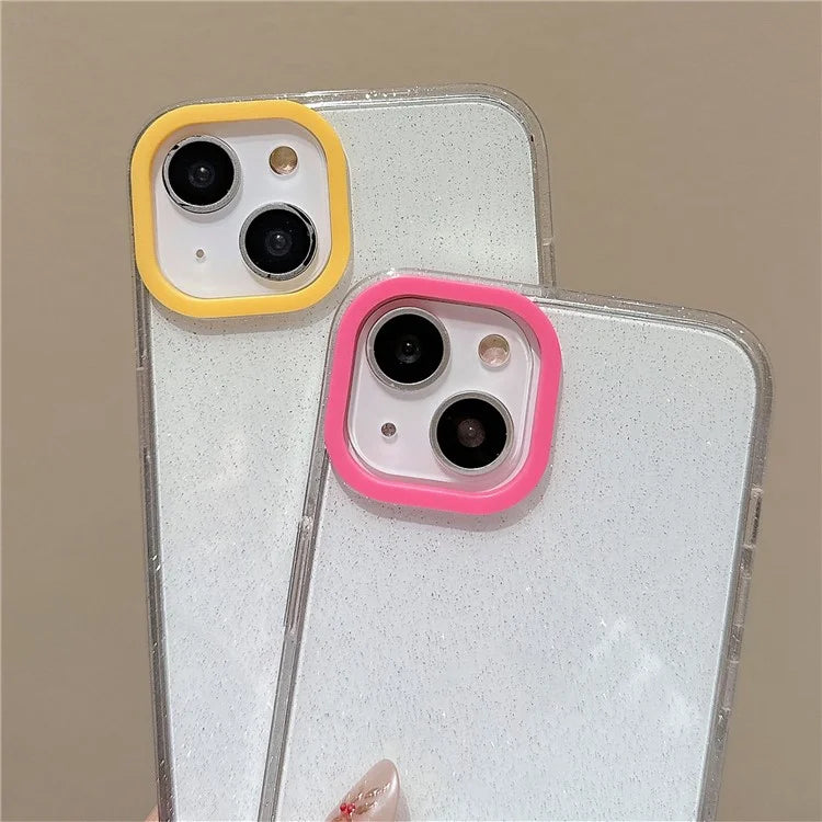 For iPhone 13 Case Clear Glitter Soft TPU Shockproof Phone Cover with Colorful Lens Frame