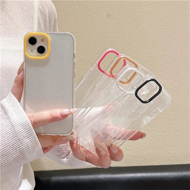 For iPhone 13 Case Clear Glitter Soft TPU Shockproof Phone Cover with Colorful Lens Frame