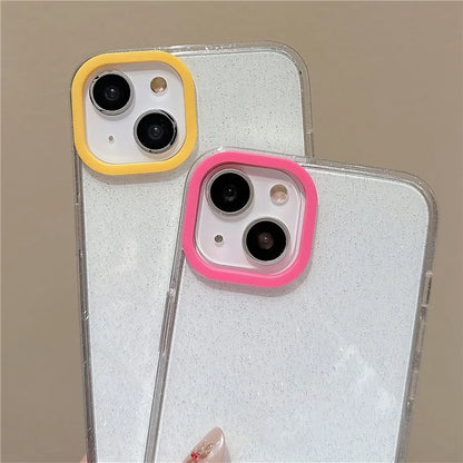 For iPhone 13 Case Clear Glitter Soft TPU Shockproof Phone Cover with Colorful Lens Frame