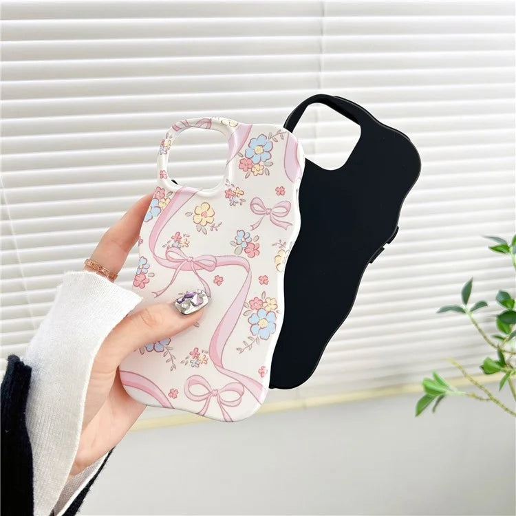For iPhone 15 Flower Pattern Back Cover Acrylic+TPU Detachable Phone Case