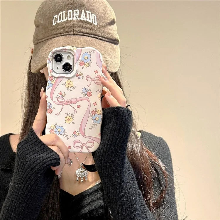 For iPhone 15 Flower Pattern Back Cover Acrylic+TPU Detachable Phone Case
