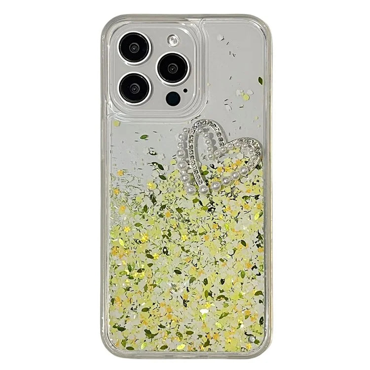 For iPhone 14 Pro Case Quicksand Sequins Love Heart Decor TPU+PC Phone Cover