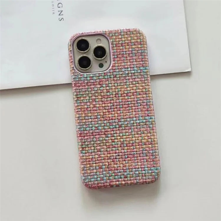For iPhone 14 Pro Straw Mat Texture Phone Case Heat Dissipation PC+PU Leather Cover