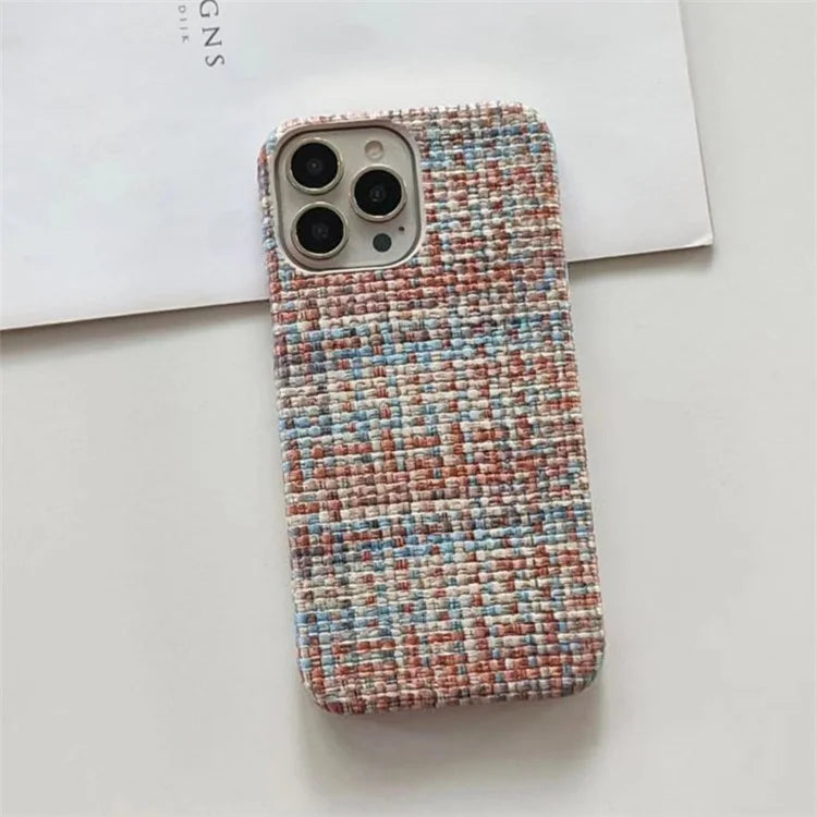 For iPhone 14 Pro Straw Mat Texture Phone Case Heat Dissipation PC+PU Leather Cover
