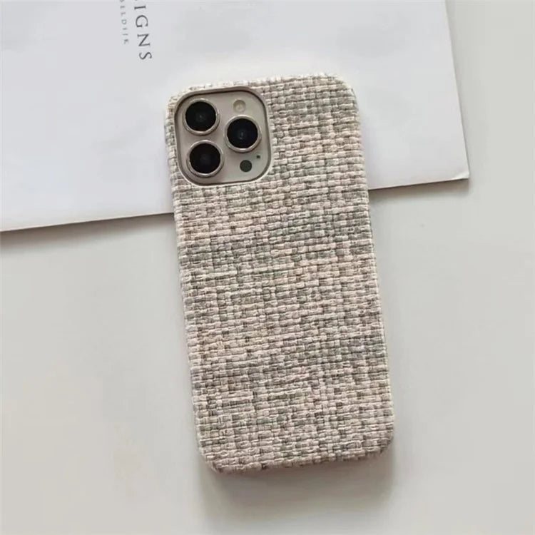 For iPhone 14 Pro Straw Mat Texture Phone Case Heat Dissipation PC+PU Leather Cover