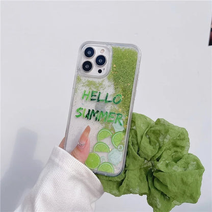 For iPhone 14 Pro Case Lemon Pattern Summer Quicksand Clear TPU Phone Cover