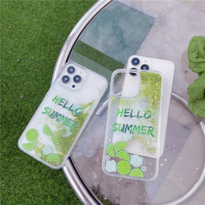 For iPhone 14 Pro Case Lemon Pattern Summer Quicksand Clear TPU Phone Cover