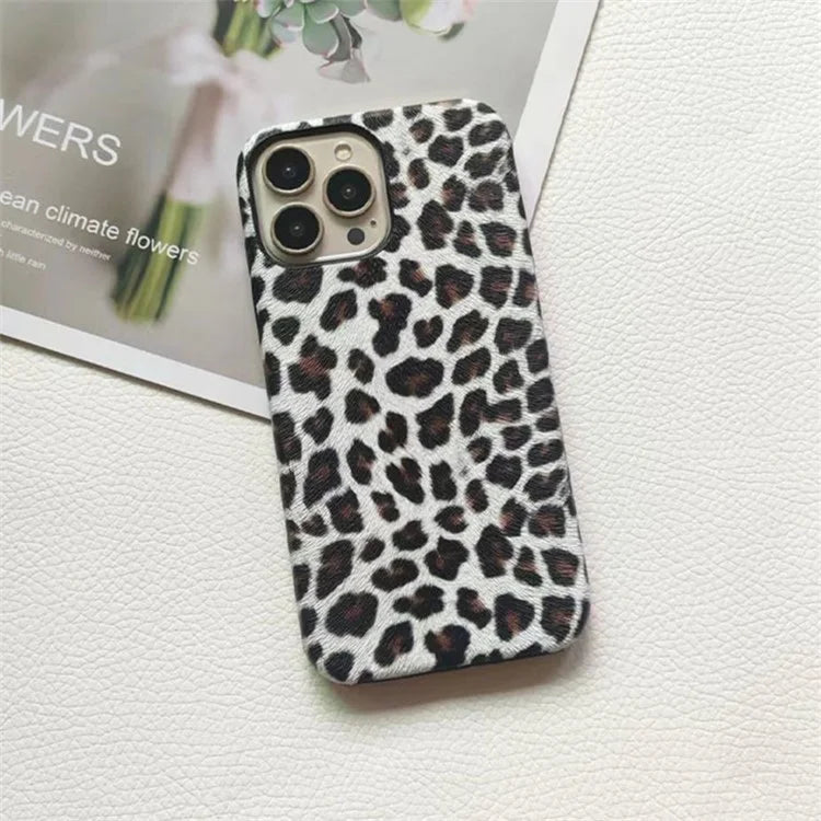 For iPhone 14 Pro Max Leopard Texture Phone Case PC+PU Leather Phone Shell (Not Complete Covering)