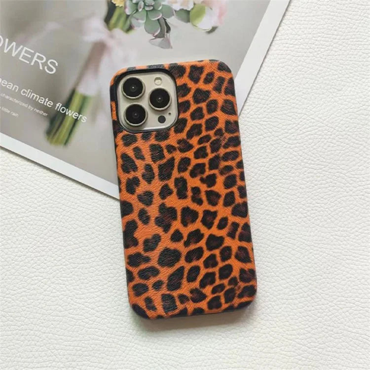 For iPhone 14 Pro Max Leopard Texture Phone Case PC+PU Leather Phone Shell (Not Complete Covering)