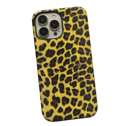 For iPhone 14 Pro Max Leopard Texture Phone Case PC+PU Leather Phone Shell (Not Complete Covering)