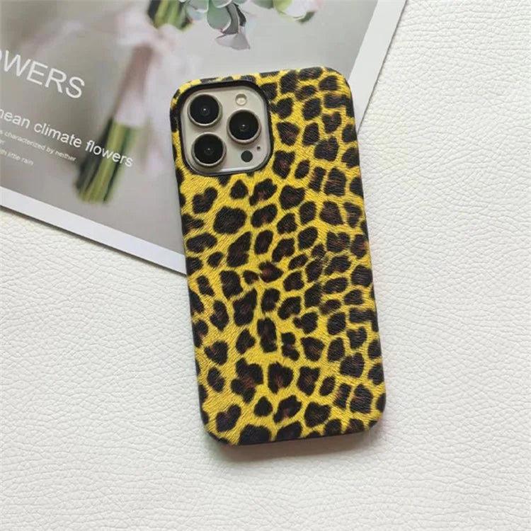 For iPhone 14 Pro Max Leopard Texture Phone Case PC+PU Leather Phone Shell (Not Complete Covering)