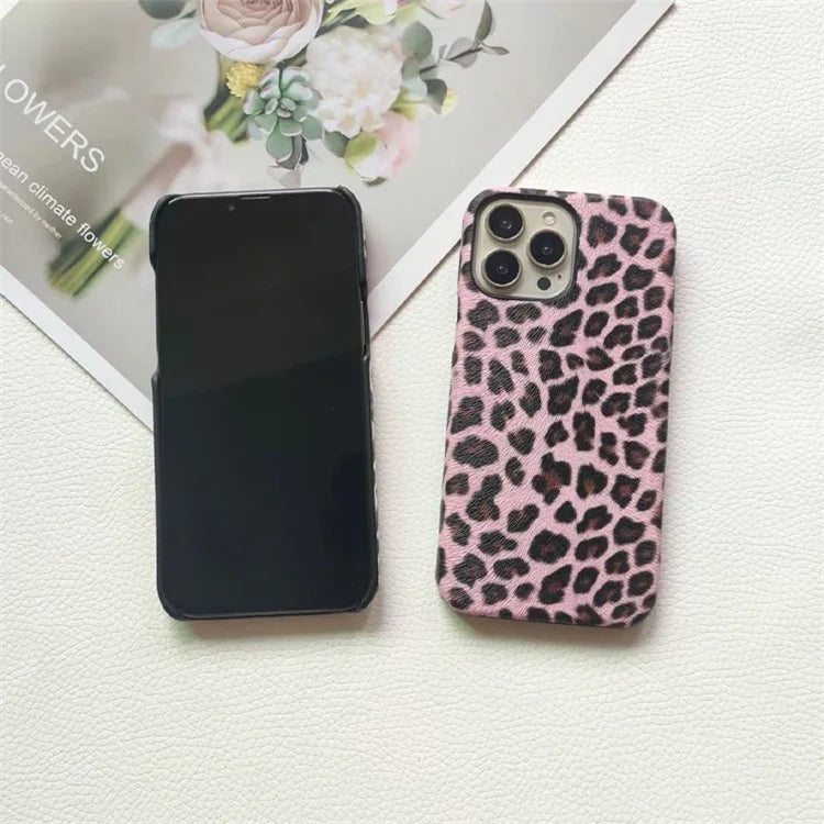 For iPhone 14 Pro Max Leopard Texture Phone Case PC+PU Leather Phone Shell (Not Complete Covering)