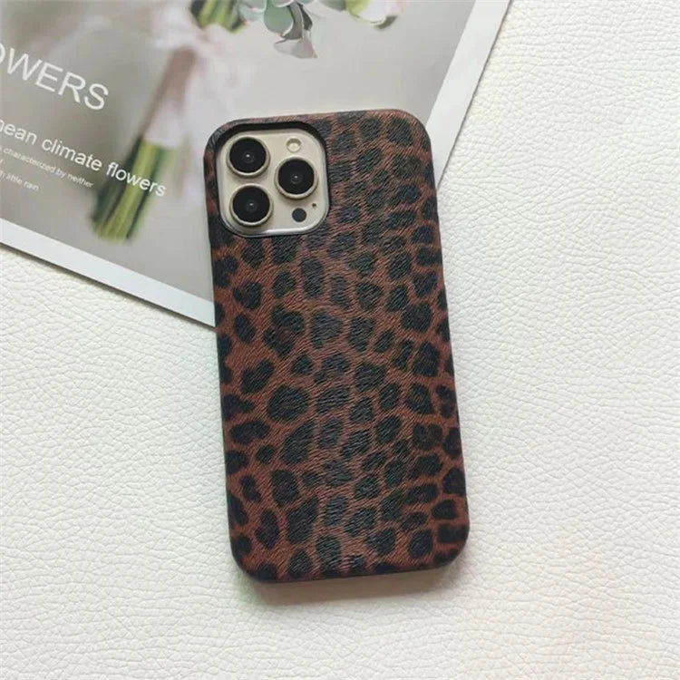 For iPhone 14 Pro Max Leopard Texture Phone Case PC+PU Leather Phone Shell (Not Complete Covering)