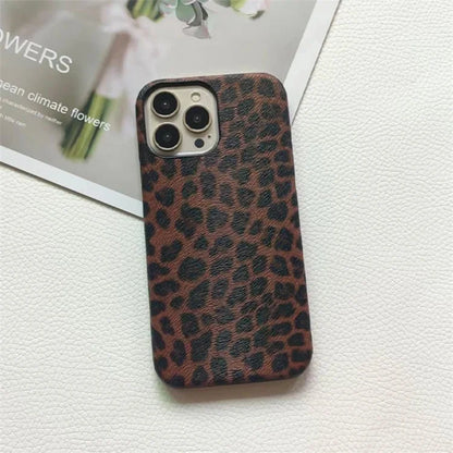 For iPhone 14 Pro Max Leopard Texture Phone Case PC+PU Leather Phone Shell (Not Complete Covering)