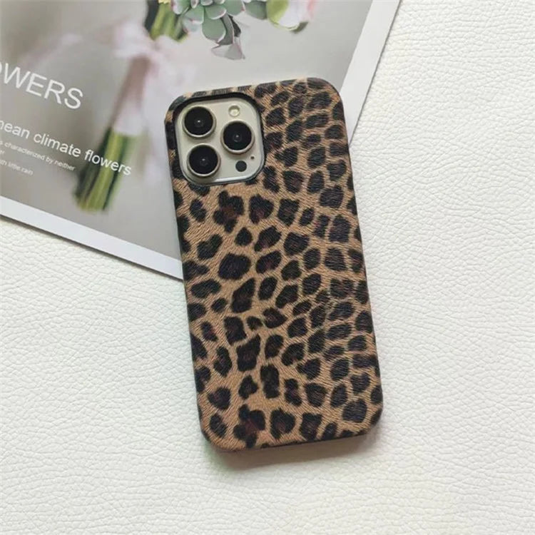 For iPhone 14 Pro Max Leopard Texture Phone Case PC+PU Leather Phone Shell (Not Complete Covering)