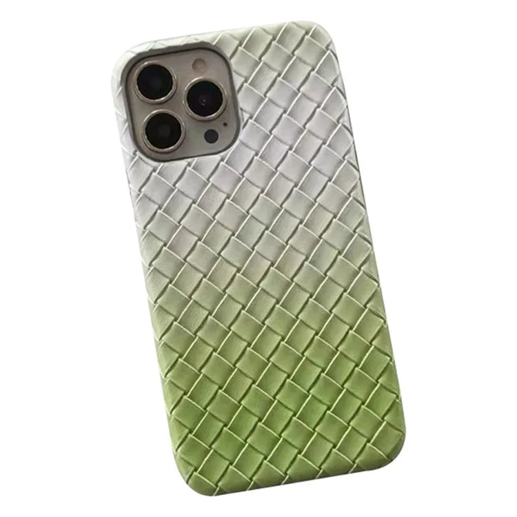 For iPhone 14 Pro Case Gradient Woven Texture PU Leather Coated PC Phone Cover