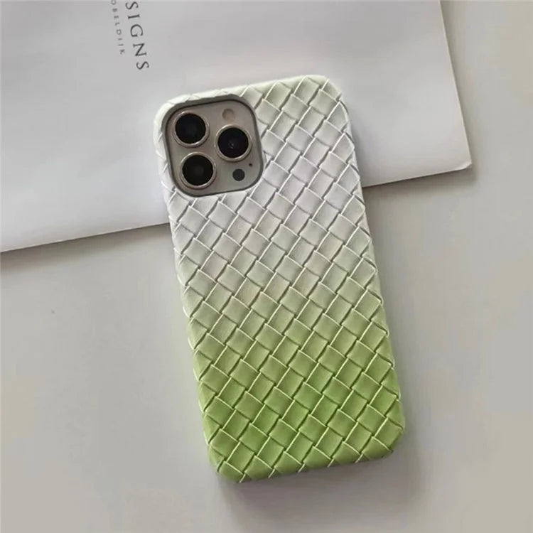 For iPhone 14 Pro Case Gradient Woven Texture PU Leather Coated PC Phone Cover