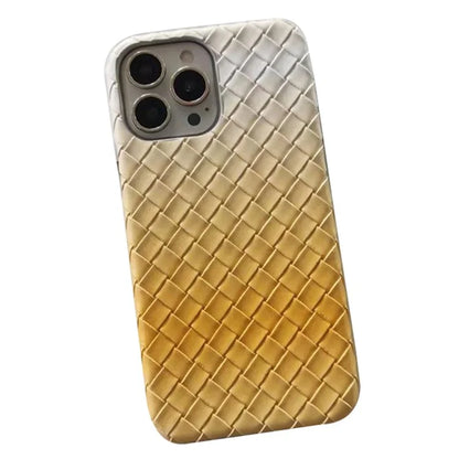 For iPhone 14 Pro Case Gradient Woven Texture PU Leather Coated PC Phone Cover
