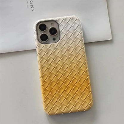 For iPhone 14 Pro Case Gradient Woven Texture PU Leather Coated PC Phone Cover