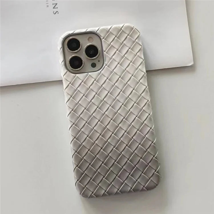 For iPhone 14 Pro Case Gradient Woven Texture PU Leather Coated PC Phone Cover