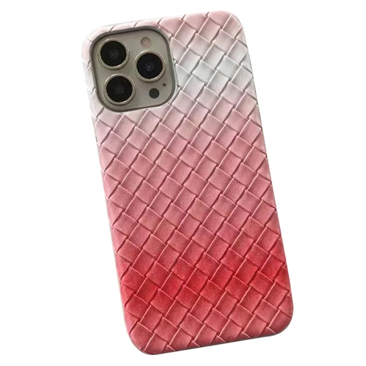 For iPhone 14 Pro Case Gradient Woven Texture PU Leather Coated PC Phone Cover