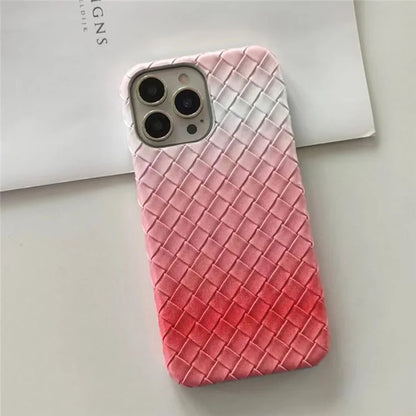 For iPhone 14 Pro Case Gradient Woven Texture PU Leather Coated PC Phone Cover