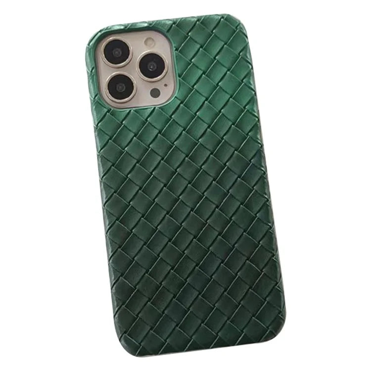 For iPhone 14 Pro Case Gradient Woven Texture PU Leather Coated PC Phone Cover