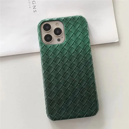 For iPhone 14 Pro Case Gradient Woven Texture PU Leather Coated PC Phone Cover