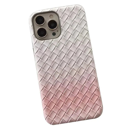 For iPhone 14 Pro Case Gradient Woven Texture PU Leather Coated PC Phone Cover