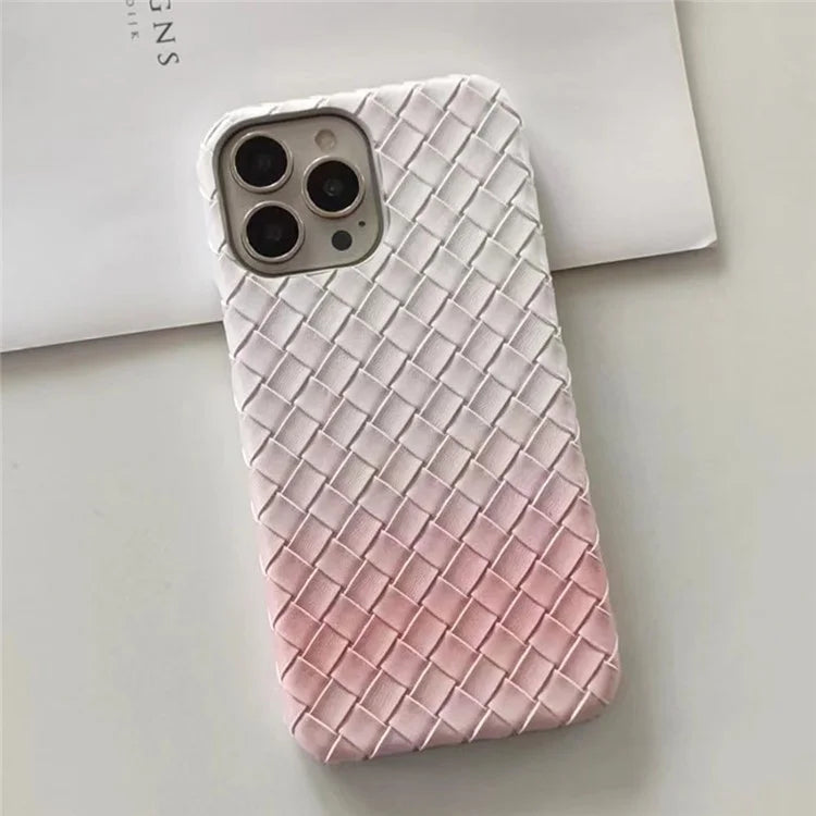For iPhone 14 Pro Case Gradient Woven Texture PU Leather Coated PC Phone Cover