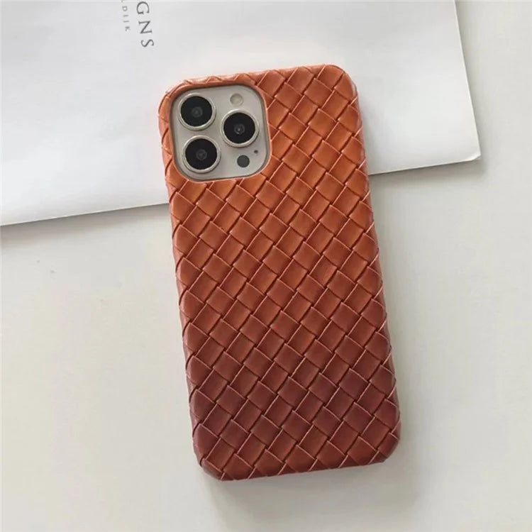 For iPhone 14 Pro Case Gradient Woven Texture PU Leather Coated PC Phone Cover