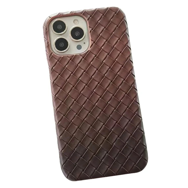 For iPhone 14 Pro Case Gradient Woven Texture PU Leather Coated PC Phone Cover