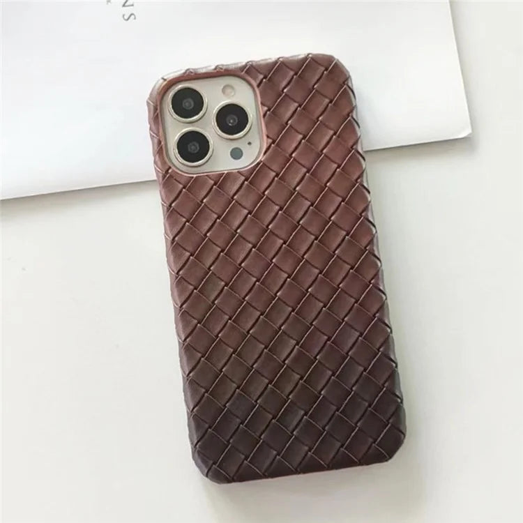 For iPhone 14 Pro Case Gradient Woven Texture PU Leather Coated PC Phone Cover