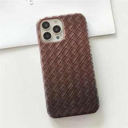 For iPhone 14 Pro Case Gradient Woven Texture PU Leather Coated PC Phone Cover