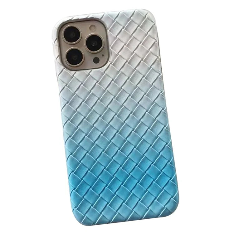 For iPhone 14 Pro Case Gradient Woven Texture PU Leather Coated PC Phone Cover