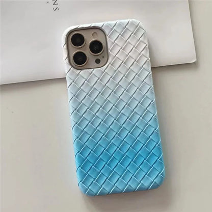 For iPhone 14 Pro Case Gradient Woven Texture PU Leather Coated PC Phone Cover