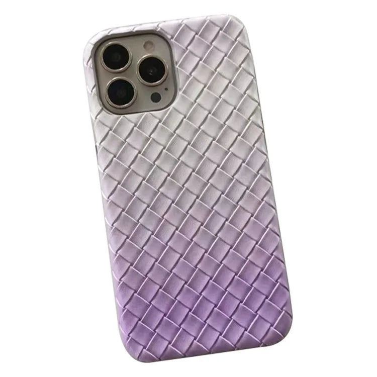 For iPhone 14 Pro Case Gradient Woven Texture PU Leather Coated PC Phone Cover