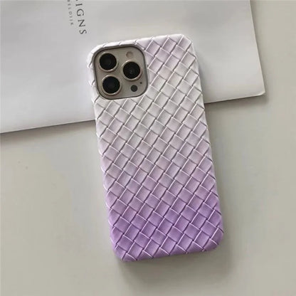 For iPhone 14 Pro Case Gradient Woven Texture PU Leather Coated PC Phone Cover