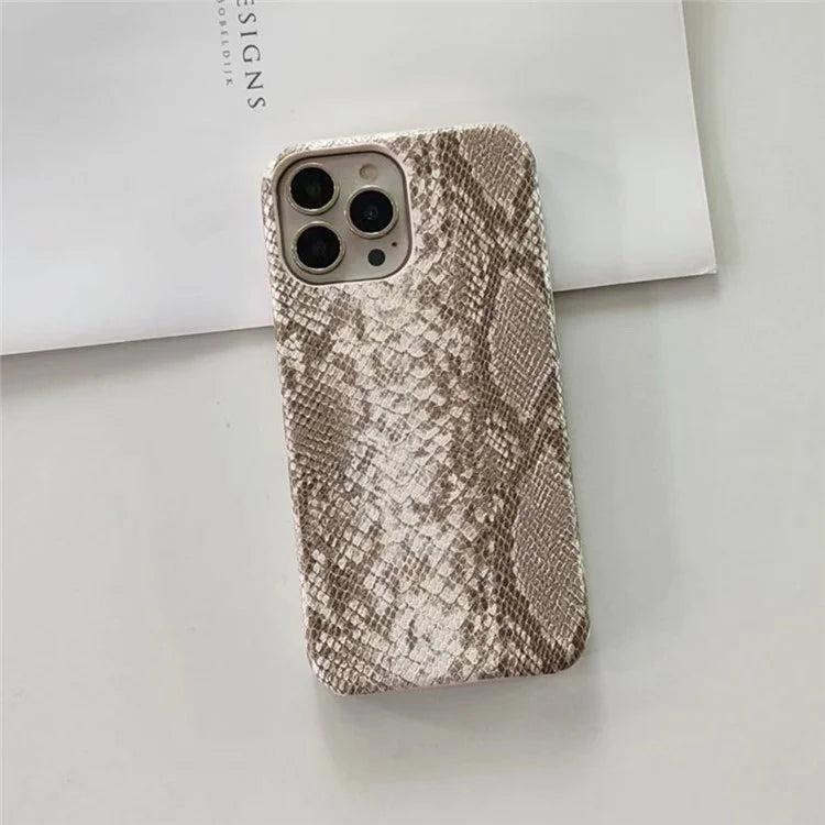 For iPhone 14 Pro Phone Case PC+PU Leather Cover Snake Texture Anti-Drop Phone Back Shell