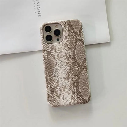 For iPhone 14 Pro Phone Case PC+PU Leather Cover Snake Texture Anti-Drop Phone Back Shell