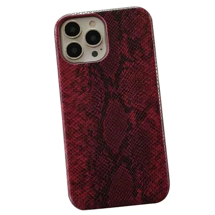 For iPhone 14 Pro Phone Case PC+PU Leather Cover Snake Texture Anti-Drop Phone Back Shell