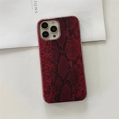 For iPhone 14 Pro Phone Case PC+PU Leather Cover Snake Texture Anti-Drop Phone Back Shell