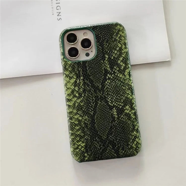 For iPhone 14 Pro Phone Case PC+PU Leather Cover Snake Texture Anti-Drop Phone Back Shell