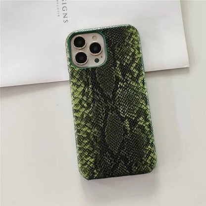For iPhone 14 Pro Phone Case PC+PU Leather Cover Snake Texture Anti-Drop Phone Back Shell