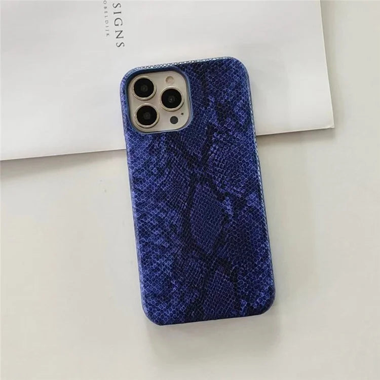 For iPhone 14 Pro Phone Case PC+PU Leather Cover Snake Texture Anti-Drop Phone Back Shell
