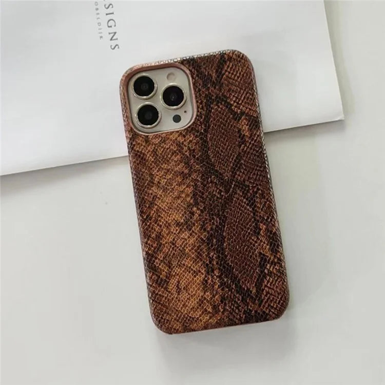 For iPhone 14 Pro Phone Case PC+PU Leather Cover Snake Texture Anti-Drop Phone Back Shell