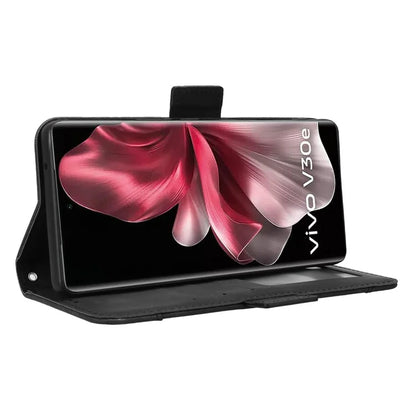 For vivo V30e 5G / V40 Lite 5G Case PU Leather Flip Folio Phone Cover with Multiple Card Holders
